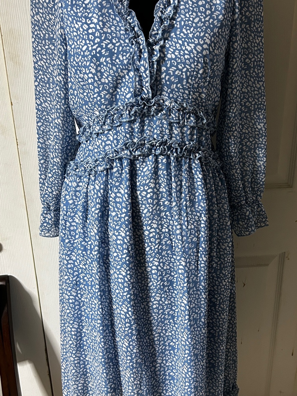 Women’s Blue Printed Ruffle Maxi Dress